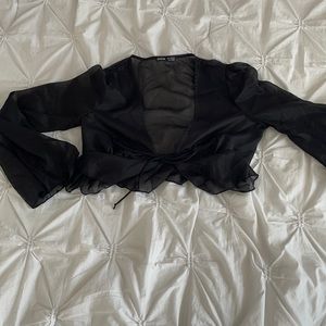 shein mesh front tie long cardigan